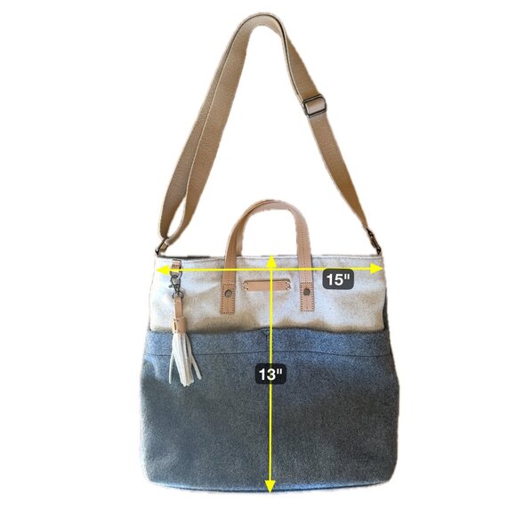 Sherpani Faith Messenger Crossbody Bag Gray Wool Tan Vegan Leather Soft Utility - Picture 14 of 14